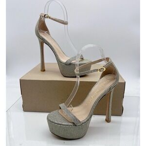 Stuart Weitzman Nudist Hollywood Women's Platform High Heel Sandals Platino US 7